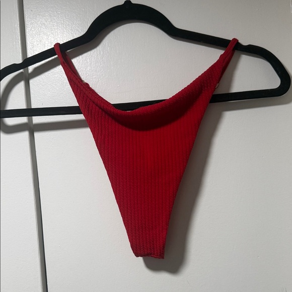 Red Ribbed High-Cut Bikini Bottom - Picture 2 of 2